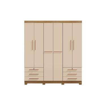 Imagem de Guarda Roupa Casal Bagé 6 Portas e 6 Gavetas Sem Espelho Carvalho Americano Off White EdeCasaMoveis