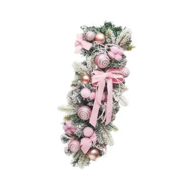 Imagem de CarpNettore Ornamento Artificial para Escada de Natal, Ornamento com Luzes com Lacinhos, Artesanato, Guirlanda de Natal para Janela, Lareira, Manto, Rosa