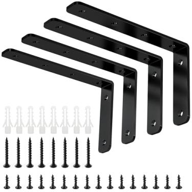Imagem de YUMORE Suporte L, 12.7 cm x 7.6 cm Carga máxima: 35lb/15KG Suporte de prateleira sólida de aço inoxidável resistente suporte de canto junta de ângulo direito, pacote com 4, preto