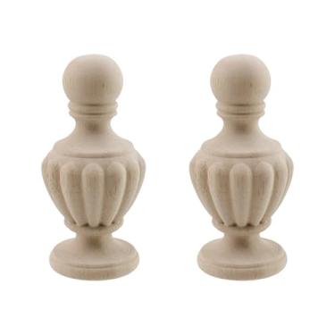 Imagem de HEVSTIL Pacote com 2 acabamentos decorativos de madeira inacabada topo de mastro escadas de madeira DIY artesanato finials para decoração de casa para acabamento de poste de cama, acabamento de varão