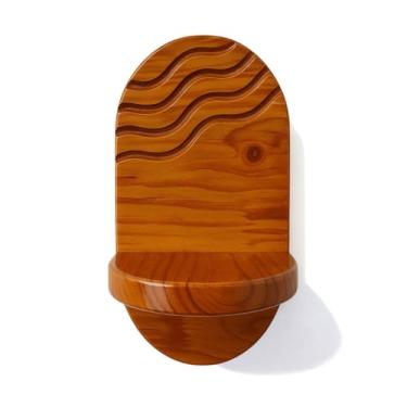 Imagem de Prateleira Decorativa De Parede Oval Com Frisos Em Madeira Pinus Estilo Japandi Cor:Pinus Com Verniz Mel;Tamanho:13x25 c