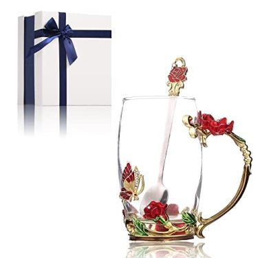 Imagem de Caneca de café Vos Risus de vidro para chá de aniversário Presente de Dia das Mães Presentes para mãe avó Mulheres Seus Amigos Namorada Irmã Esposa, Red Tall, Medium