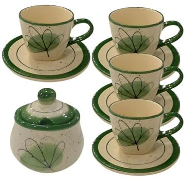 Imagem de Xícaras De Chá 4 Unidades Com Pires 200ml E Açucareiro Verde