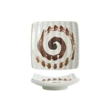 Imagem de Prato de molho de sushi requintado quadrado de cerâmica japonesa simples - pincel branco marrom