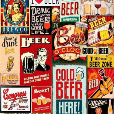 Imagem de Papel de Parede Adesivo Bar Decorativo Beer Vintage Lavável 12m
