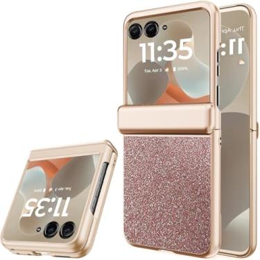 Imagem de NINKI Capa para Motorola Razr 2024/2025 com capa de dobradiça e protetor de tela [não serve para Moto Razr+], capa flip de couro fosco com glitter para celular Moto Razr 50/60 2024 e 2025 - ouro rosa