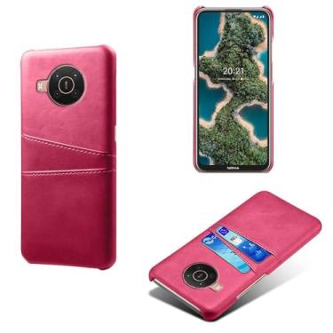 Imagem de Capas Compatível com Nokia X20,Caso de couro PU-Tampa de telefone a prova de choque com 2 slots de cartão,Proteção anti-impressão digital e anti-gota-Rose Red