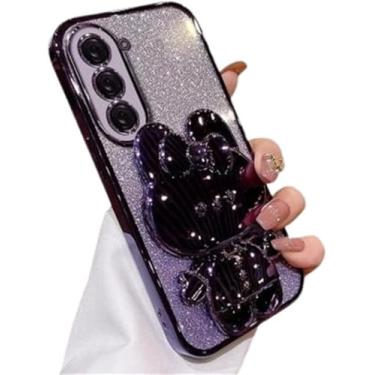 Imagem de Capa para Samsung Galaxy A56 5G para mulheres e meninas, design de suporte de espelho de coelho escondido fofo, capa para Galaxy A56 com revestimento de TPU transparente com camada gradiente