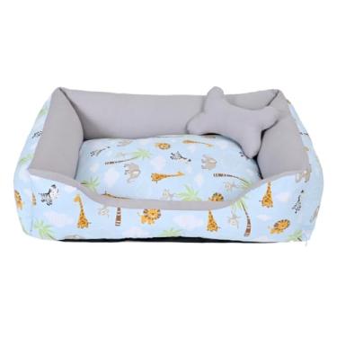 Imagem de cama pet lavavel luxo cama para cachorro grande (G) caminha de cachorro fundo impermeal + ossinho (Safari Turquesa/Cinza (G))