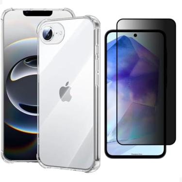 Imagem de [GL CASES] Kit Capa iPhone 16E Case Capinha Apple iPhone 16E Anti Impacto Reforçada Silicone Transparente Flexível Proteção De Câmera + Película iPhone 16E Privacidade Vidro Anti Spy Espião