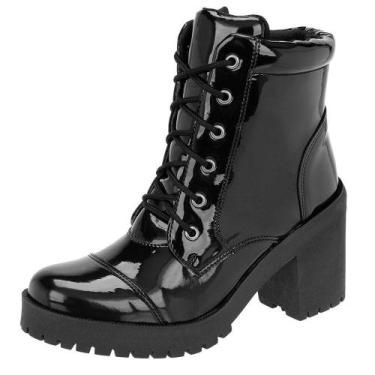 Imagem de Bota Coturno Tratorada Feminina Salto Medio Grosso Com Cadarço Espumad