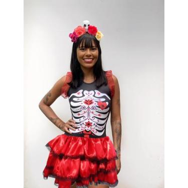 Imagem de Vestido Halloween Caveira Mexicana Infantil Adulto Luxo Costume - Ana 