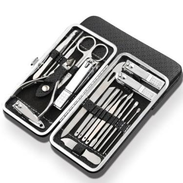 Imagem de Conjunto profissional de manicure - 19 em 1 - Kit de pedicure em aço inoxidável com alicate e cortador para paroníquia | Utensílios para cuidados com as unhas em casa e salão, preto