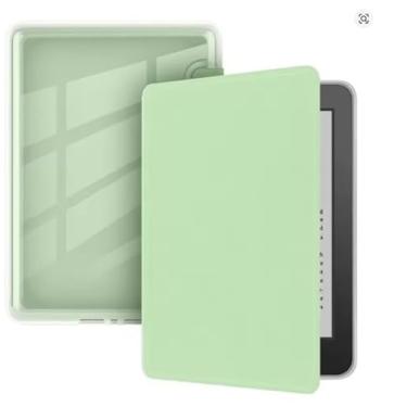 Imagem de Capa Compatível com Kindle 11ª Geração 2024 e 2022 (C2V2L3 e RS23CV) - Sistema de Hibernação - Fechamento Magnético - Traseira Transparente Quinas Reforçadas (Verde àgua)