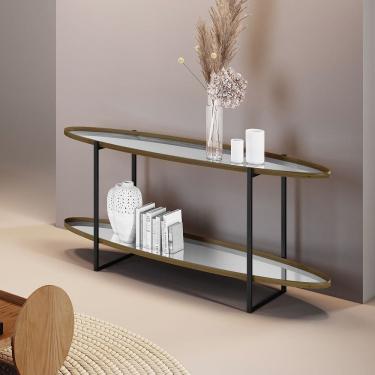 Imagem de Aparador Espelhado para Sala de Jantar Agnes em Madeira Maciça Castanho Metal Preto