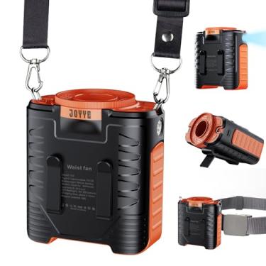 Imagem de JOYYE Ventilador de cintura portátil com clipe no cinto vestível ventilador pessoal 8000 mAh recarregável operado por bateria com 3 velocidades e lanterna pescoço resfriamento mãos livres para viagens
