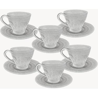Imagem de Conjunto de Xícaras de Café em Vidro com Pires, 6 Peças, Design Clássico em Relevo