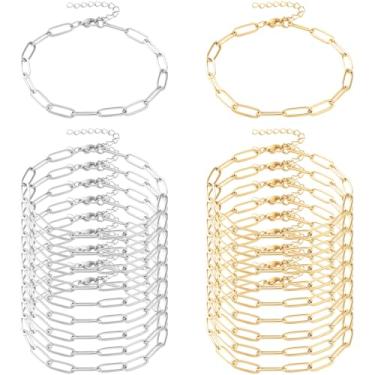 Imagem de Exway 20 peças de pulseiras de pingente de clipe de papel, corrente de aço inoxidável de 16,5 cm, kit de pulseiras de corrente de ouro e prata com fechos de lagosta para artesanato, faça você mesmo