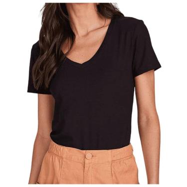 Imagem de Camiseta Feminina Lado Avesso MC Decote V Preta - L12540-Feminino