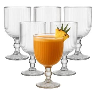 Imagem de Jogo de 6 Taças De Vidro Transparente Canelada de 380ml para Suco Água Drinks Vinhos Café Refrigerante Champanhe Luxo Restaurante Bar