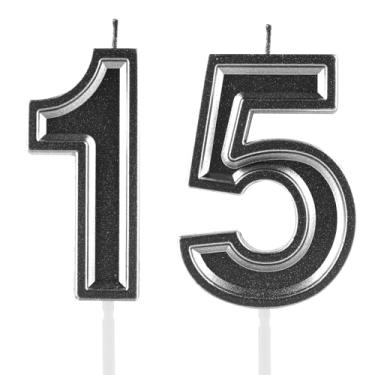Imagem de Velas de aniversário de 15 anos, numerais pretos, 15, enfeite de bolo, decoração para meninas e meninos, tema de aniversário, festa de casamento, artigos para celebração