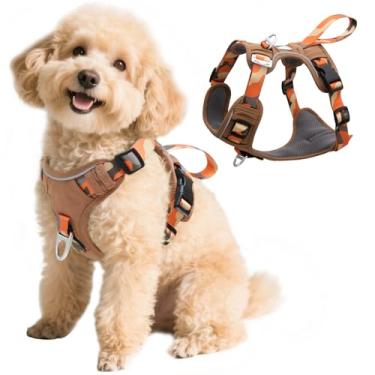 Imagem de Peitoral antipuxão para cães com anéis em D na frente e atrás, tecido Oxford 600D repelente à água para caminhadas, treinamento, caminhada, colete refletivo ajustável, leve para cães de tamanho