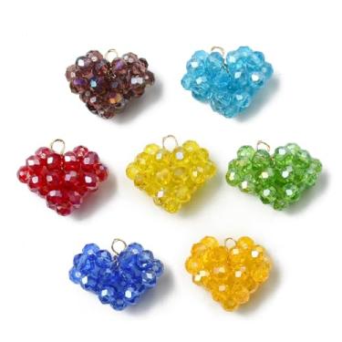 Imagem de UR URLIFEHALL 14 peças, 7 estilos, pingentes de coração de amor, contas facetadas de vidro colorido, pingentes pendentes para fazer joias, artesanato, chaveiros, alças de telefone