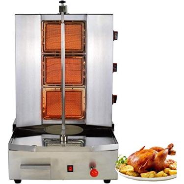Imagem de Libai Shawarma Grill Doner Kebab máquina a gás propano 3 queimadores giroscópio carne suporte vertical giratório automático para frangos de corte com capacidade de 11 kg para uso em restaurante, casa