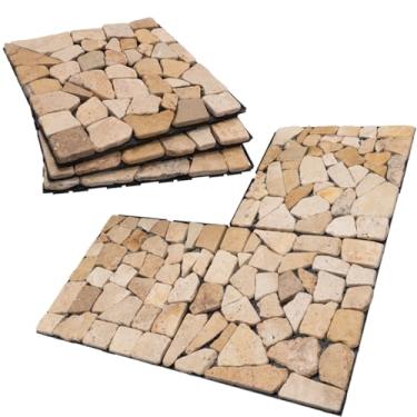 Imagem de CHANJOON Piso De Mármore Natural Para Deck, Pátio E Varanda, Intertravado Faça Você Mesmo Todas As Condições Climáticas Com Drenagem (Cáqui)