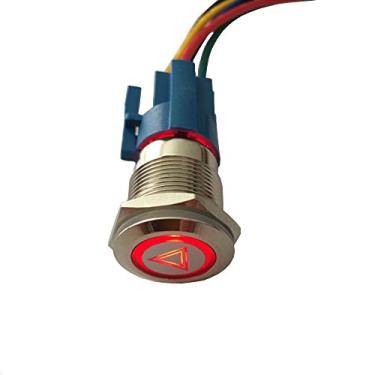 Imagem de ESUPPORT 12V Carro Veículo Vermelho Luz LED Emergência Risco Aviso Botão de Apertar Interruptor de Metal Tomada Plugue 19 mm