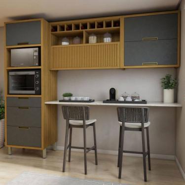 Imagem de Cozinha Completa Imperatriz 4 Portas 3 Gavetas Ripado 100% Mdf Freijó/Grafite - Nesher