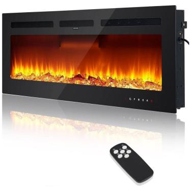 Imagem de Lareira Elétrica de 152 cm Embutida ou de Parede, Aquecedor 1500/750W (15-37°C), Tela Touch, Controle Remoto, Timer, 12 Cores de