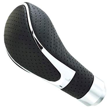 Imagem de Maçaneta de câmbio de couro Lunsom tipo R universal alça de engrenagem alça de câmbio alça de câmbio cabeça acessório de veículo serve para a maioria dos carros manuais de transmissão automática, Black