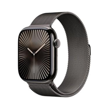 Imagem de Apple Watch Series 10 GPS + Cellular • Caixa ardósia de titânio – 46 mm • Pulseira ardósia estilo milanês – P/M