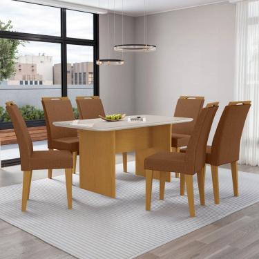 Imagem de Mesa de Jantar 6 Lugares Cairo Evora com Vidro Natural/Marrom - Art Panta