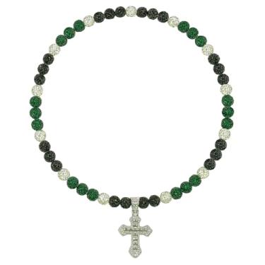 Imagem de Colar de beisebol masculino com pingente de cruz de 50 cm, coleção de gelo brilhante, para mulheres, strass e contas de argila, acessórios de beisebol, presentes para jogadores de times de beisebol