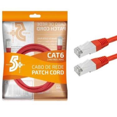 Imagem de Cabo de rede patch cord cat6 ftp blindado gigabit- 2m - vermelho 5+