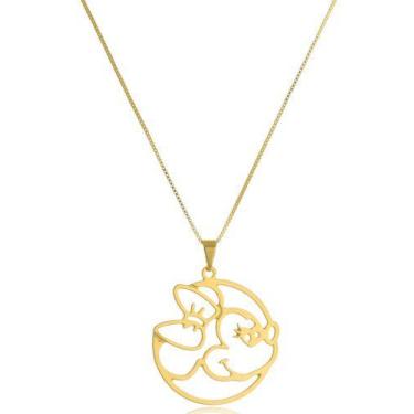 Imagem de Colar Personalizado Minnie Vazado Folheado Em Ouro 18k - Floratta Joia
