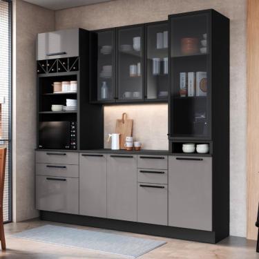 Imagem de Cozinha Modulada Compacta Fidelitá Mônaco 4 Peças Com Rodapé 240cm 10 Portas 4 Gavetas Com Tampo Chumbo/titânio