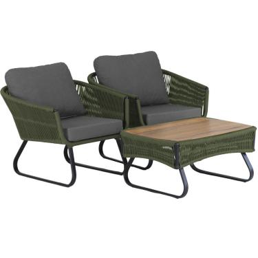 Imagem de 2 Poltronas Milão Em Alumínio E Mesa Trama Original Verde Musgo