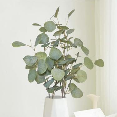 Imagem de 3 peças de hastes de eucalipto de 85 cm, flores artificiais, folhas falsas de eucalipto, galhos de folhas de plástico, cinza, verde, toque para casa, escritório, buquê, centro de mesa, decoração de