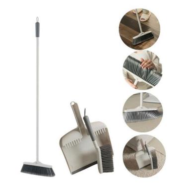 Imagem de Kit Vassoura Com Cabo+Pá Lixo+Escova Manual Limpeza Piso