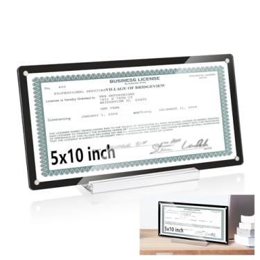 Imagem de Moldura de exibição de licença comercial de 12 x 25 cm, moldura acrílica magnética para certificado de licença comercial com base papel branco para mesa, casa, escritório, hotel (preto)