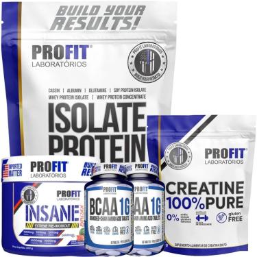 Imagem de 1X WHEY ISOLATE 900G l 1X CREATINA PURA 250G l 2X BCAA 60 TABS l 1X PRÉ TREINO INSANE 200G l PROFIT-Unissex