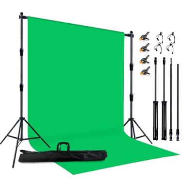Imagem de Haboke Kit de suporte de fundo verde 2 em 1 – Pano de fundo verde de 2,6 x 3,6 m com suporte de fotografia portátil de 3 x 2,6 m para transmissão de vídeo, reuniões de zoom, festas, tecido de