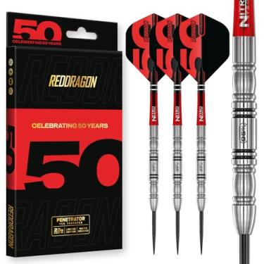 Imagem de RED DRAGON Conjunto de dardos de tungstênio profissional Penetrator 4 – 23 g | Dardos de ponta de aço de alto desempenho | Coleção Classics de 50 anos | Conjunto de dardos durável para jogos