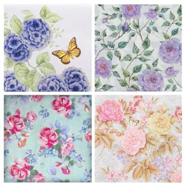 Imagem de 20 guardanapos sortidos para decoupage guardanapos de papel decorativos com 4 estilos vintage floral guardanapos de coquetel papel de seda para artesanato DIY, confecção de cartões, diário de lixo