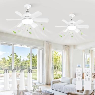 Imagem de ZMISHIBO Pacote com 2 lâmpadas de ventilador de soquete de 17,9 polegadas com controle remoto, regulável, 3 cores, 6 velocidades, 1100 lúmens, parafuso no ventilador de teto com luzes, soquete de luz