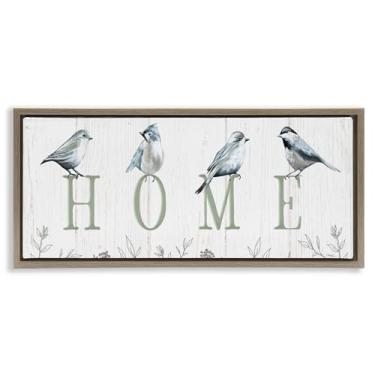Imagem de Stupell Industries Pássaros empoleirados Home Letters Brown Framed Floater Canvas Wall Art Design por Elizabeth Tyndall, 11 x 25
