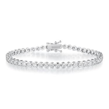 Imagem de MDFUN Pulseira de tênis feminina, banhada a ouro branco com bisel transparente, zircônia cúbica de corte redondo de 3 mm, comprimento de 16,5 a 19 cm, 6.5, Zircônia cúbica